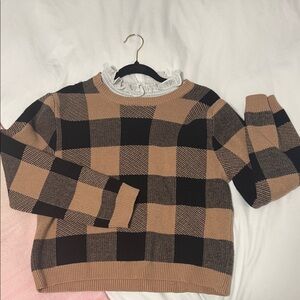 English Factory Black and Tan Plaid Sweater